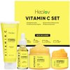 Vitamin C Skincare Set – Hydrating Facial Cleanser, Exfoliating Body Scrub, Face Cream & Anti Aging Serum – Vit C Reduces Dullness, Fine Lines, Wrinkles, Dark Circles – Travel Kit for Youthful Skin