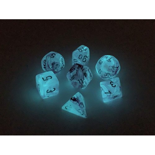 Chessex Polyhedral 7-Die Ghostly Glow Dice Set - Pink with Silver Numbers