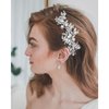 Evild Rhinestone Wedding Hair Comb Leaf Bead Headpieces Clip Crystal Bridal Headdress Flower Accessories for Brides and Bridesmaids (Silver)