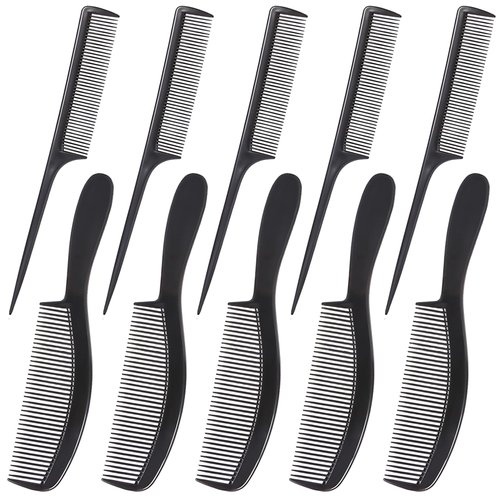 10-Pack Premium Black Carbon Fiber Hair Comb Set for Women and Men - Professional Fine and Wide Tooth Styling Combs for Teasing, Parting, and All Hair Types.