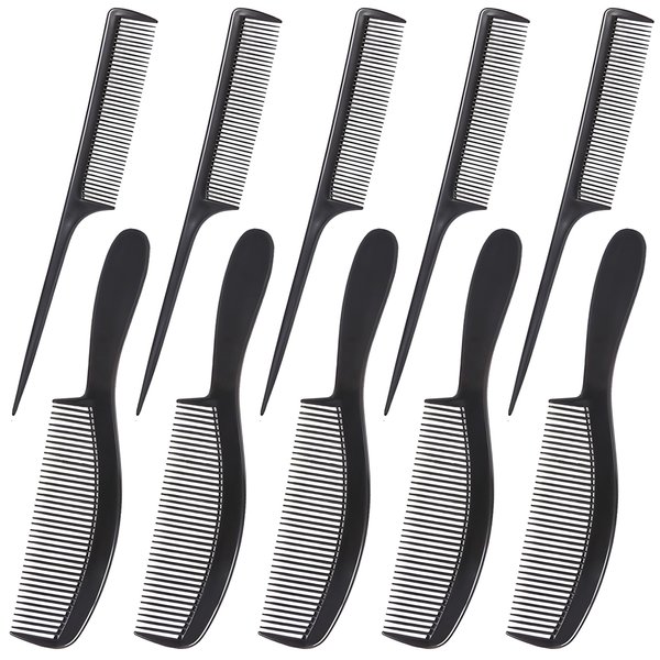 10-Pack Premium Black Carbon Fiber Hair Comb Set for Women and Men - Professional Fine and Wide Tooth Styling Combs for Teasing, Parting, and All Hair Types.
