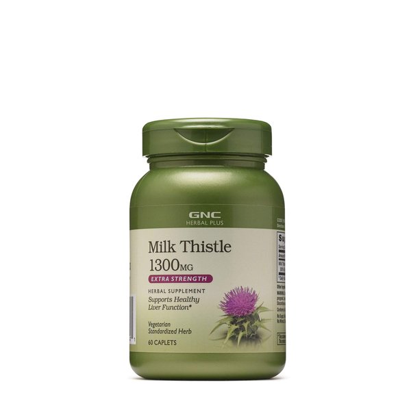 GNC Herbal Plus Milk Thistle 1300mg Supplement, Extra Strength, Vegetarian, Supports Healthy Liver Function, 60 Servings