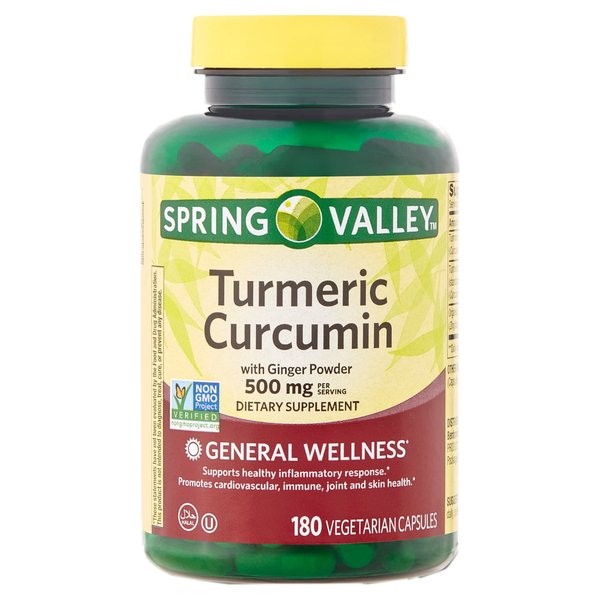 Spring Valley Turmeric Curcumin 500mg with Ginger Powder, General Wellness, 180 Capsules