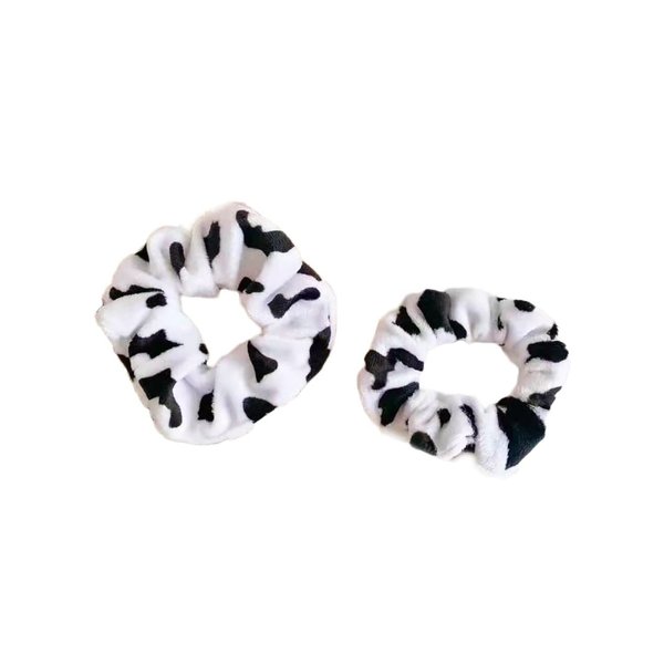 Cow Stria Hair Scrunchies Cow Print Ponytail Holder Cow String Pattern Hair Ring Ties BW60 (2 PCs-B)
