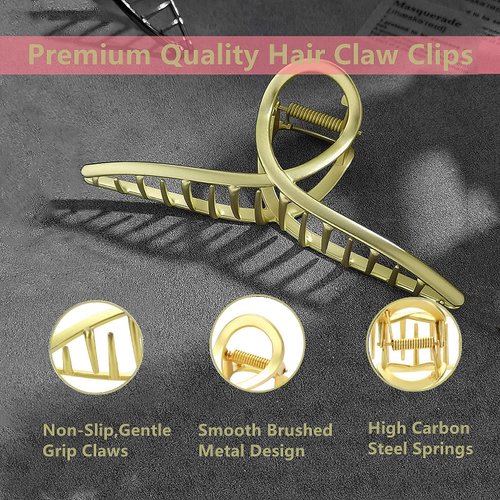 MirthCity 2 Pcs Big Metal Hair Claw Clips for Thick Hair Elegant Banana Hair Clips for Women Non-Slip Barrette Hair Clips Hair Accessories for Women Girls