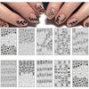10 Sheets White Black Nail Art Stickers Decals 3D Self- Adhesive Black Flower Nail Stickers White Leaf Nail Decals Retro Butterfly Nail Supplies Nail Art Design Decoration Accessories for Women Girls