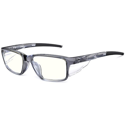 CAXMAN Blue Light Blocking Glasses for Computer Gaming Sleeping Eyeglasses with Detachable Side Shield Clear Grey Frame with Light Amber Lens