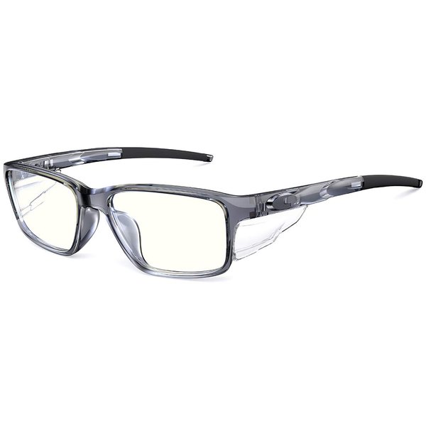 CAXMAN Blue Light Blocking Glasses for Computer Gaming Sleeping Eyeglasses with Detachable Side Shield Clear Grey Frame with Light Amber Lens