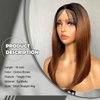 SOKU Ombre Brown Lace Front Wigs With Baby Hair Synthetic Straight Bob Wigs 16 Inch Medium Length Straight Heat Resistant Wigs For Daily Party Use
