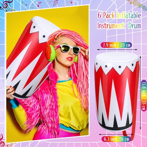Libima 6 Pack Inflatable Instrument Toys Drum Music Instruments Party Props Decorations 80s 90s Inflatable Props Rock and Roll Party Decorations Music Party Favors for Party Supplies
