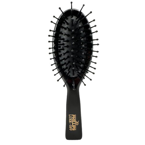 Phillips Brush Luxe Oval Paddle Purse Sized Hair Brush, Sleek Black Color with Gold Accents – 7 inch Detangler Paddle Brush from the Luxe Series by Phillips Brush Co