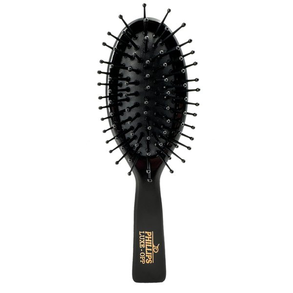 Phillips Brush Luxe Oval Paddle Purse Sized Hair Brush, Sleek Black Color with Gold Accents – 7 inch Detangler Paddle Brush from the Luxe Series by Phillips Brush Co