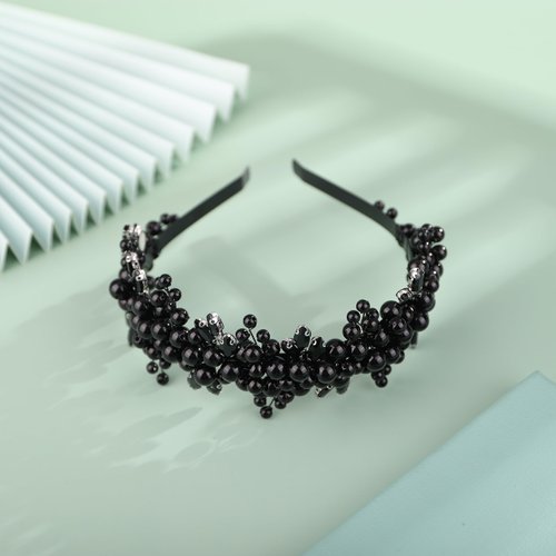 BERYUAN Pearls Rhinestone Wedding Headband Black Teardrop Rhinestone Pearls Wedding Hair Accessories Princess Bridal Headband Pearls Wedding Headpiece for Brides Bridesmaid Girls (black)