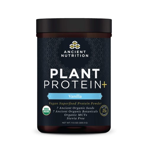 Ancient Nutrition Organic Plant Protein +, Vegan Plant Based Protein Powder, Vanilla, Dairy-Free, Gluten-Free, Non-GMO, No Sugar Added, Paleo Friendly Supplement 11.5 oz
