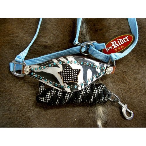 Horse Noseband Tack Bronc Leather Halter Tie Down Lead Rope Turquoise 280102