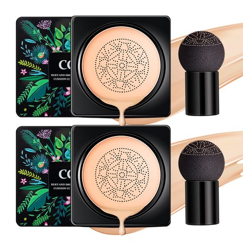 LZXLUKGIR Mushroom Head Air Cushion CC Cream Foundation,2PCS Moisturizing BB Cream Cushion Foundation Makeup,Full Coverage Long Lasting Matte Concealer Base de Maquillaje（Natural）