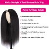 Zealady V Part Wig Human Hair Kinky Straight Human Hair Wigs for Black Women 180% Density Yaki V Part Wig Human Hair Upgrade U Part Glueless V Shape Wigs Yaki Straight Human Hair Wig 18 inch