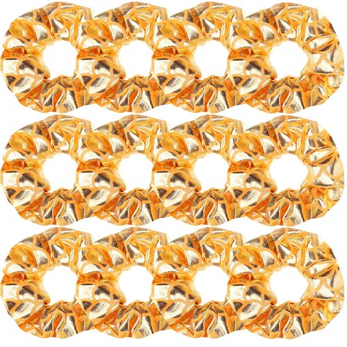 12 Pcs Shiny Mermaid Dance Cheer Hair Scrunchies For Thick Hair School Performance/Sports/Practice/Party/Gymnastics Metallic Scrunchie Ponytail Holder Wrist for Girls Cosplay Show (Gold)