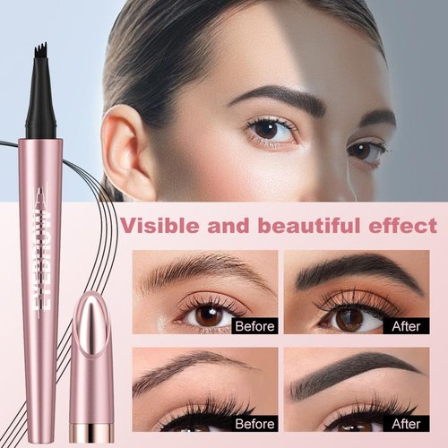 Eyebrow Microblading Pen, 3D Microblading Eyebrow Pencil, 4-fork tip Eyebrow Pencil, Natural smudge-proof Lasting Fine Stroke for easy to portray a natural eyebrow shape, Black