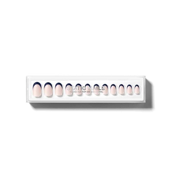 Static Nails Reusable Pop-On Manicure Set, Non-Damaging Glue-On Nails (Manhattan French Round) - False Nails with Static Nail Glue, Nail Set, Fake Acrylic Press On Nails