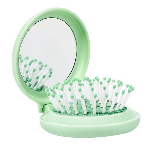 Arthaxi Mini Hair Brush for Purse, Travel Hair Brush with Mirror for Girls, Small Compact Mirror with Brush Pocket Size,Durable Brush and Mirror Combo as Gifts for Women, Vibrant Green, Round