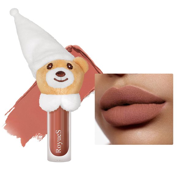 MIESCHER Muppet Bear Matte Lipstick Lip Mud Long-Lasting Velvet Creamy Matte Lip Gloss Lipstick Waterproof Velvet Lip Stain Ice Cream Mist Finish, Smudge-Proof Non-Stick Cup Lip Glaze For Women(03#)