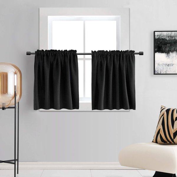 DONREN 30 Inch Length Curtains Vlances- 2 Panels Blackout Thermal Insulating Small Curtain Tiers for Bathroom with Rod Pocket (Black,30 Inches Wide by 30 Inches Long)
