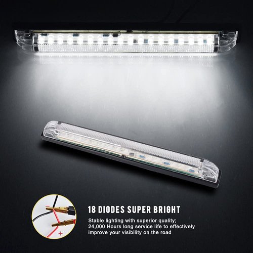nifeida 8" Clear Lens 18LED Waterproof Utility Strip Light Bar Surface Mount for 12V Marine Boat RV Interior Light Slim Line Pickup Truck Under Hood Lights Side Marker Lamp [Pack of 4]