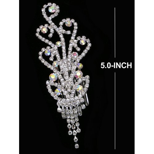 Bridal Floral Crystal Hair Piece Hair Comb Silver Tone 2350