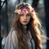 LLinfflr Rose Flower Crown Bridal Floral Headband Hair Wreath Flower Headpiece Halo Boho with Ribbon Wedding Party Festival Photos