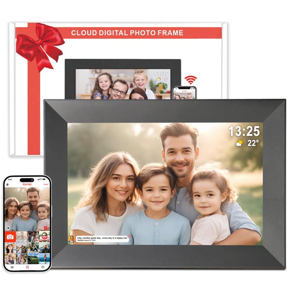 Frameo Digital Picture Frame WiFi - 10.1 Inch Digital Photo Frame with 32GB Storage, 1920x1200 IPS HD Touch Screen, Auto-Rotate, Setup to Share Photos or Videos Remotely via App from Anywhere
