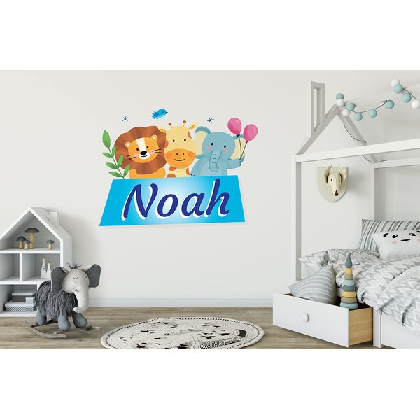 Custom Name with Lion Giraffe and Elephant - Animals Series Theme Wall Decal - Wall Decal for Nursery Bedroom playroom Decoration (Wide 40"x35" Height)
