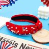 Ronglry 4th of July Headband for Women Patriotic American Flag Headband Red White and Blue Headband Crystal Heart USA Knotted Wide Headbands Independence Day 4th of July Accessories Gifts-Red