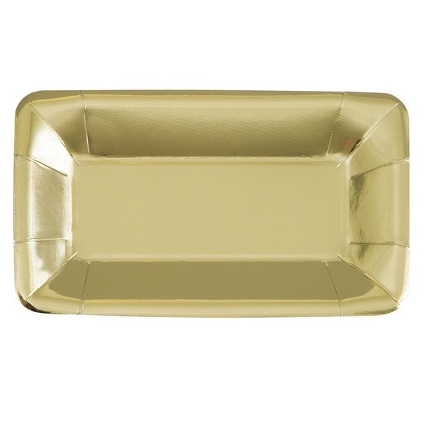Gold Foil Square Appetizer Plates, 9" x 5" (8-Pack) - Stunning Foil Board Design, Perfect for Parties and Events
