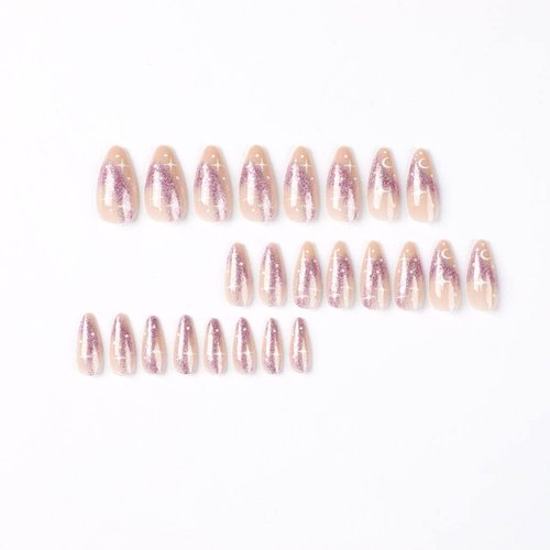 Foccna Purple Press on Bling Fake / False Nails, Almond Cute Daily Wear Artificail Nails for Women and Girls-24Pcs