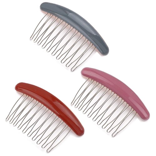 3 Pieces Luxury Fashion 10 Teeth Hair Side Combs French Comb Glossy Series Side Hair Combs Curved Hair Clip Combs Hair Accessory for Women and Girls, Glossy Orange, Glossy Gray, Glossy Pink