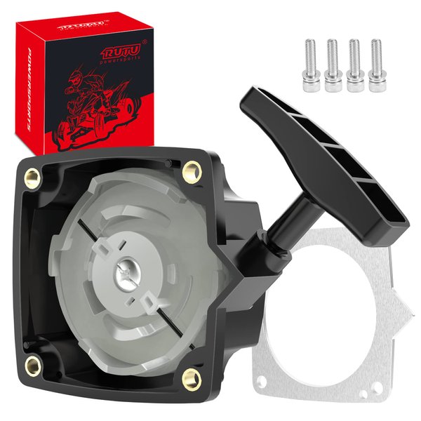 RUTU 63022 Pull Start Starter Recoil Replacement for 52cc 2HP Earth Auger, 43cc 49cc 52cc Pocket Bike Gas Petrol Scooter X1 X2 X8 - Upgraded Wheel Core & Recoil Spring, Thick Housing, Aluminum Gasket