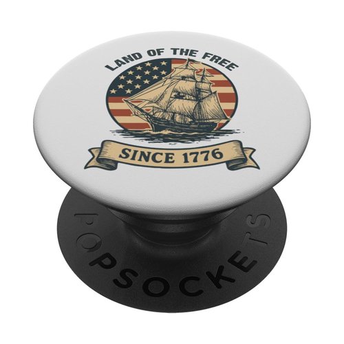 Land of the Free Since 1776 Patriotic US Flag Retro Sailboat PopSockets Adhesive PopGrip