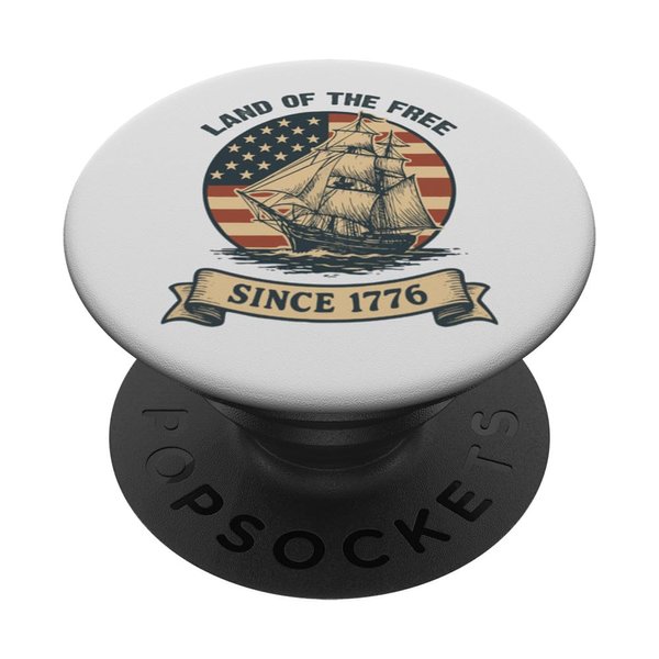 Land of the Free Since 1776 Patriotic US Flag Retro Sailboat PopSockets Adhesive PopGrip