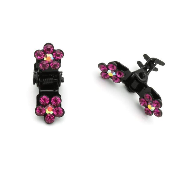 DoubleAccent Hair Jewelry Flower Mini Hair Jaws with Crystal Petals - Set of 5 Fuchsia Color