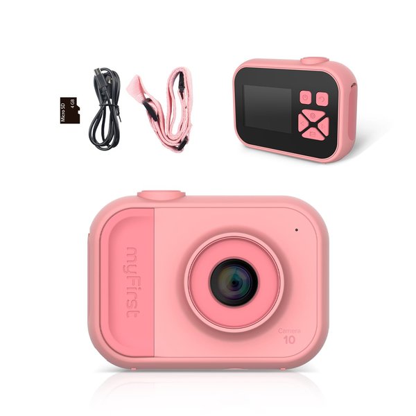 myFirst Camera 10 - Kids Digital Mini Camera for Boys and Girls with Durable Design, 5MP Photos and 1080p Video, Webcam, Tripod Adapter, Neck Lanyard, MicroSD Card, for Kids 3-12 (Pink)