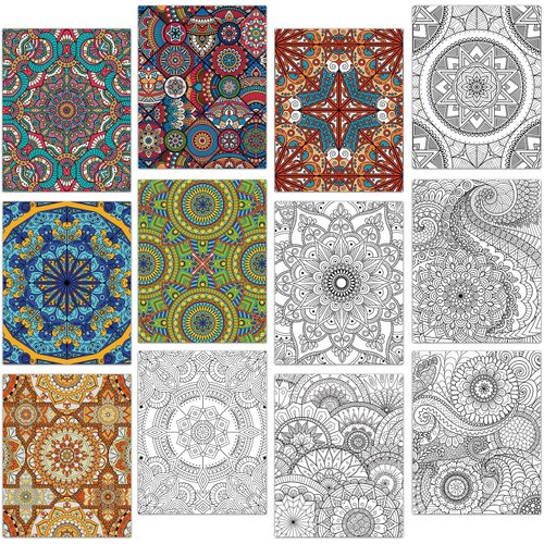 ZOIIWA 24 Pack Mandala Coloring Posters for Kids Adults Coloring Posters 11" x 8.6" Mandala Flower Coloring Book Craft Coloring Art Craft Activity for Home Classroom Christmas Gift