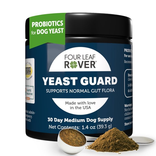 FOUR LEAF ROVER Yeast Guard for Dog Yeast - Veterinarian Formulated - Supports Healthy Skin, Ears & Paws - 100% Natural with Organic Herbs - 30 Day Medium Dog Supply