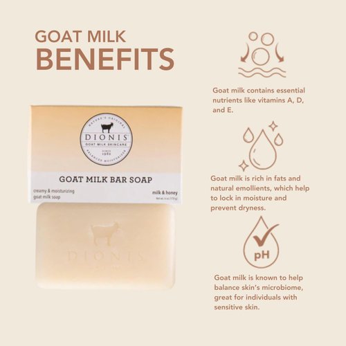 Dionis Goat Milk Skincare 6oz Milk & Honey Scented Hand & Body Bar Soap - Moisturize, Restore, For All Skin Types, Non Greasy, No Residue - Cruelty Free Made In The USA - Paraben Free Formula