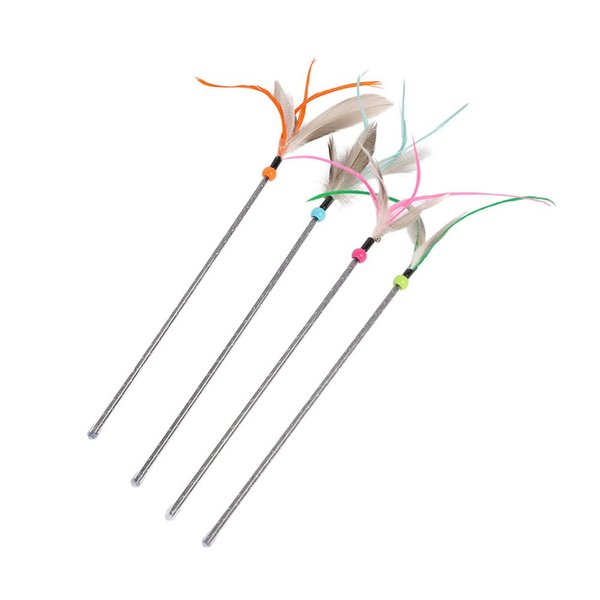 Cat Wand Toys 4 PCS Interactive Cat Feather Wands Cat Teaser Wand with Color Vary Feather and Bell