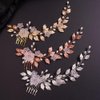 Rumtock Rose Gold Leaves Flower Hair Comb for Wedding Brides Handamade Hair Piece with Pearl Beads Banquet Prom (Rose Gold)