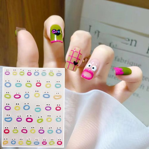 Cute Cartoon 5D Embossed Nail Art Stickers Sausage Mouth Big Lips Design Nail Decals 5D Stereoscopic Self Adhesive Nail Art Supplies Colorful Mouth Nail Design Stickers for Women Nail Decoration