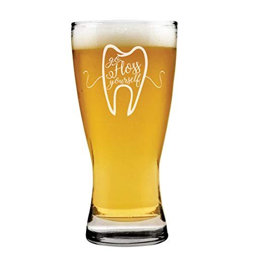 MIP Brand 15 oz Beer Pilsner Glass Go Floss Yourself Dentist Dental Hygienist