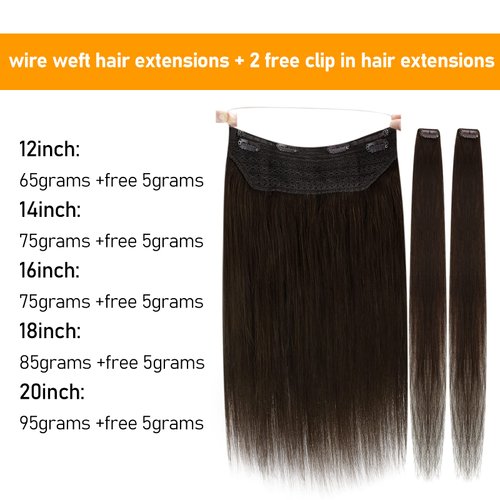 Ugeat Brown Wire Hair Extensions Chocolate Brown Invisible Wire Extensions Real Human Hair Fish Line Hair Extensions Brown Hairpiece Hair Extensions Real Human Hair Brown Hair Extensions 80g 18 Inch