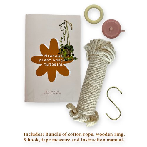 SITOS - Macrame DIY Kit - Make your own Plant Hanger with easy to follow Instruction manual for Adult Beginners - Includes Cotton Cord, S hook, Wooden ring, Measuring Tape and Instruction booklet